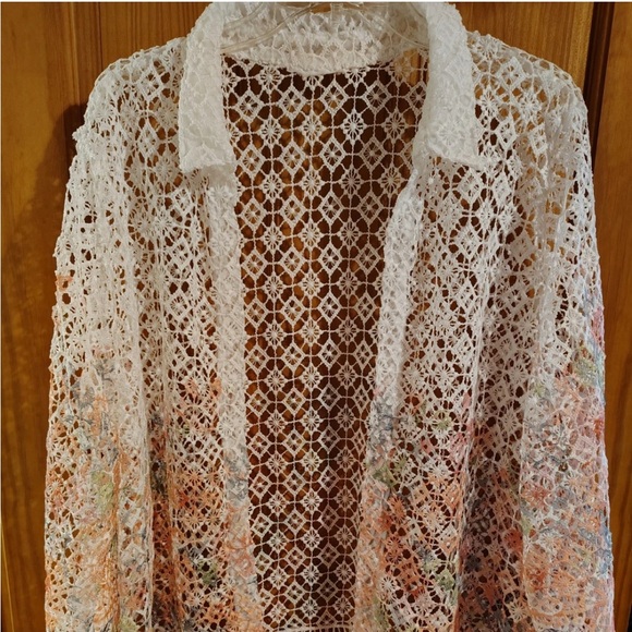 Tops - Women’s Floral White Lace Open Cardigan